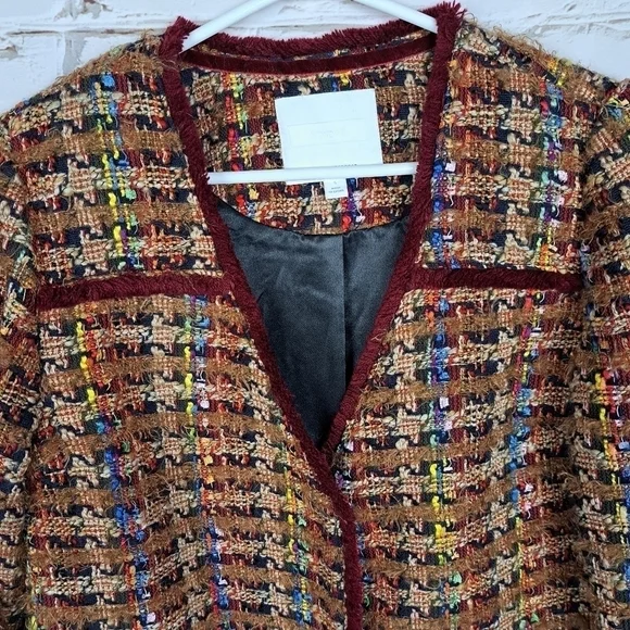 ANTHROPOLOGIE Ett:twa Harlequin Oversized Tweed Brown Burgundy Blazer Jacket - Picture 5 of 15